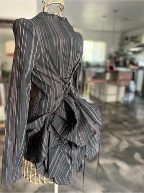 Betsey Johnson Black Pinstripe Tailored Blazer with Pink Stripes